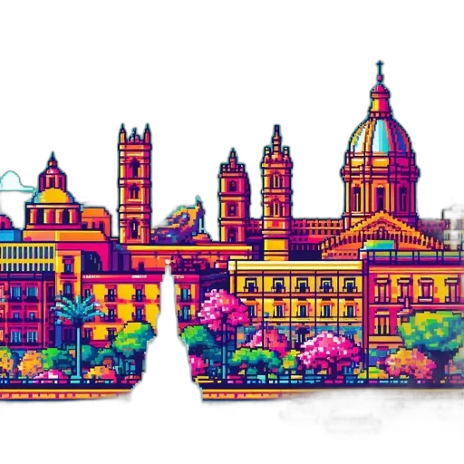 building, pixel art, concept art, 3d render transparent PNG cut-out