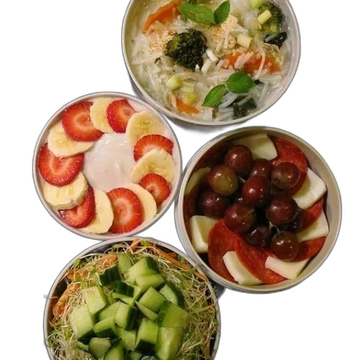 food, four, bowls, including transparent PNG cut-out