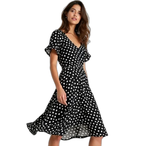 dress, monochrome, black, polka transparent PNG cut-out