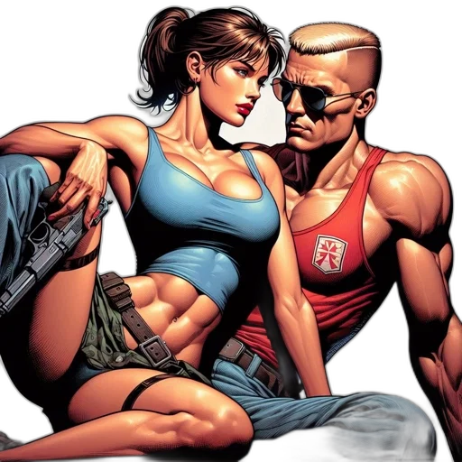 comic book art, concept art, cartoon, two transparent PNG cut-out