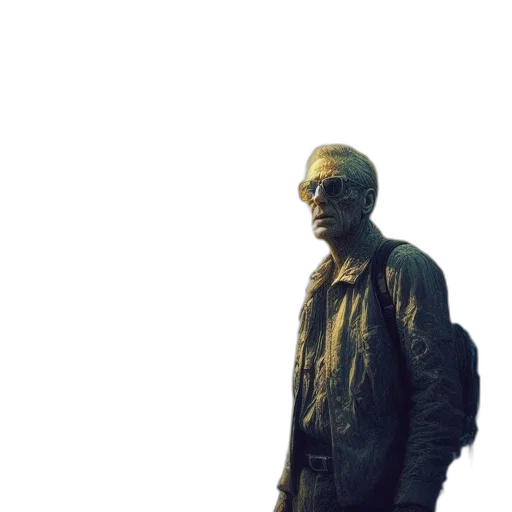 jacket, mask, staff, creature transparent PNG cut-out