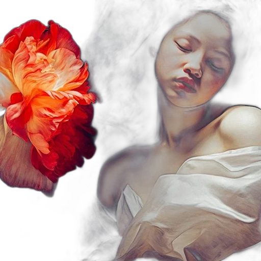 flower, face, photorealistic, oil painting transparent PNG cut-out