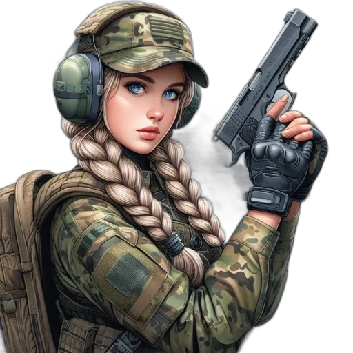 weapon, face, hat, jacket transparent PNG cut-out