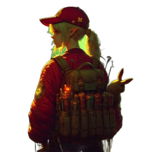 jacket, staff, weapon, hat transparent PNG cut-out