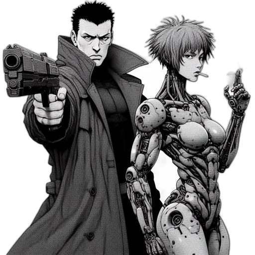 weapon, robot, cyberpunk, comic book art transparent PNG cut-out