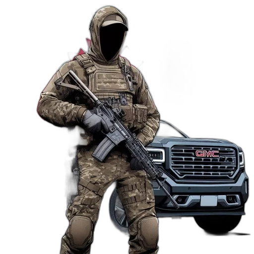 weapon, car, jacket, mask transparent PNG cut-out
