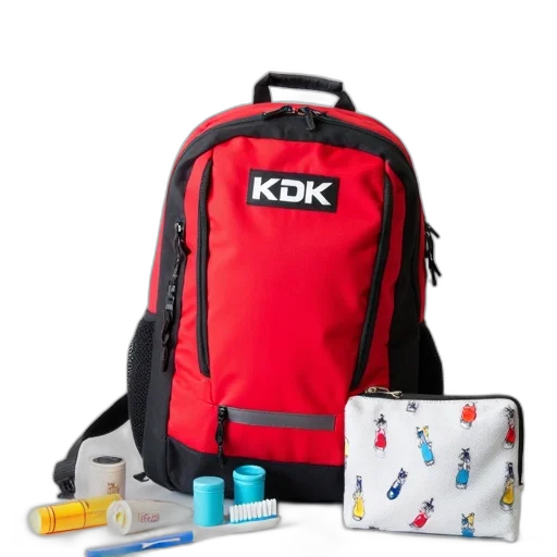 red, black, backpack, word transparent PNG cut-out