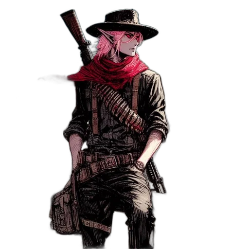 weapon, hat, jacket, staff transparent PNG cut-out