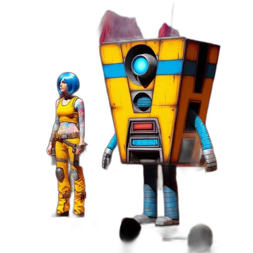 robot, staff, concept art, 3d render transparent PNG cut-out