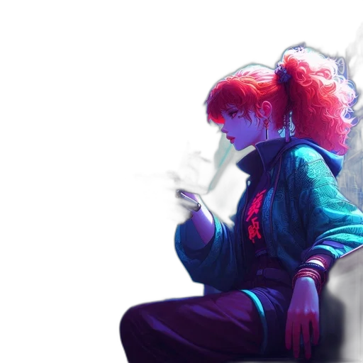 jacket, hair, face, cyberpunk transparent PNG cut-out