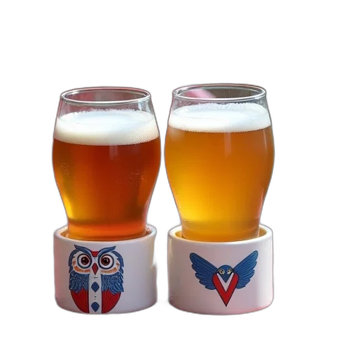 two, glasses, beer, placed transparent PNG cut-out