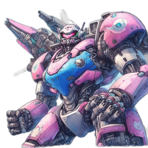 robot, weapon, concept art, vaporwave transparent PNG cut-out