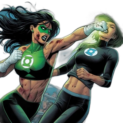 comic book art, concept art, green, two transparent PNG cut-out