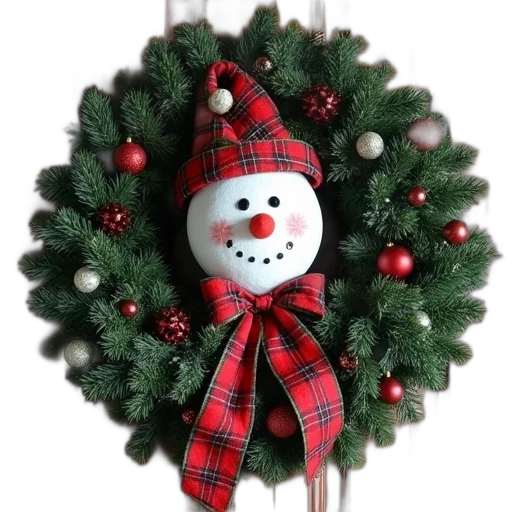 christmas, wreath, snowman, head transparent PNG cut-out