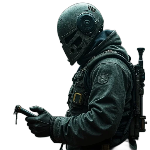 weapon, jacket, staff, mask transparent PNG cut-out