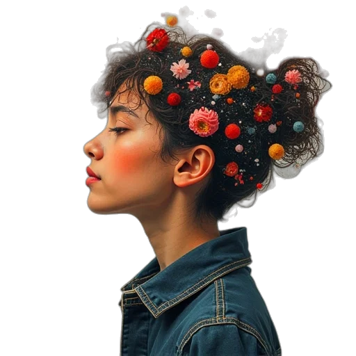 crown, jacket, flower, face transparent PNG cut-out