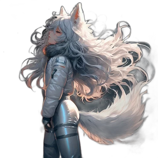 jacket, staff, hair, mask transparent PNG cut-out