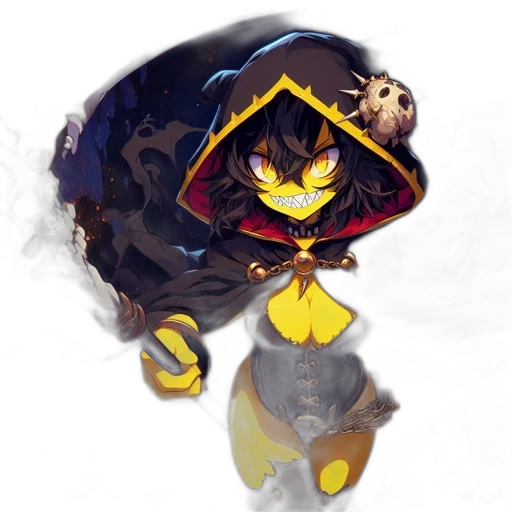 mask, jacket, creature, staff transparent PNG cut-out