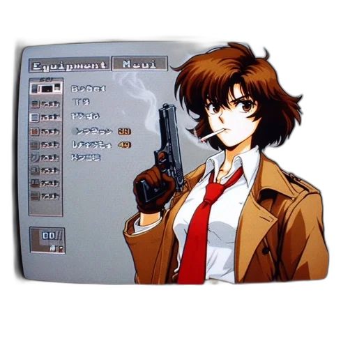 weapon, jacket, staff, robot transparent PNG cut-out