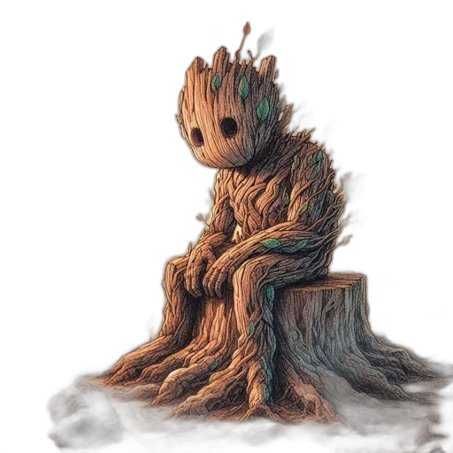 creature, tree, robot, staff transparent PNG cut-out