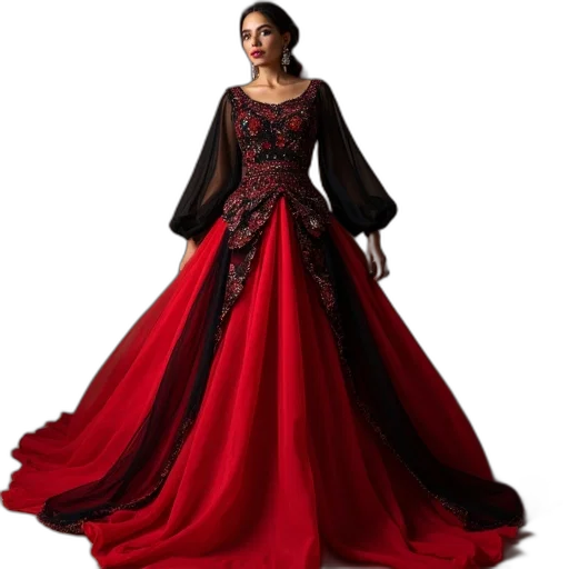 dress, photorealistic, red, dark transparent PNG cut-out