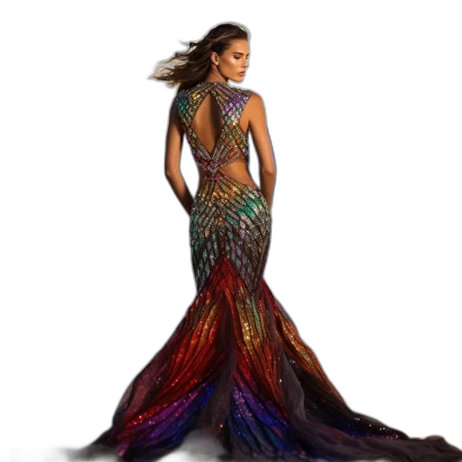 dress, concept art, woman, multicolored transparent PNG cut-out