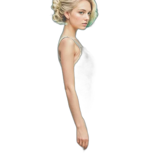 dress, hair, jewelry, staff transparent PNG cut-out