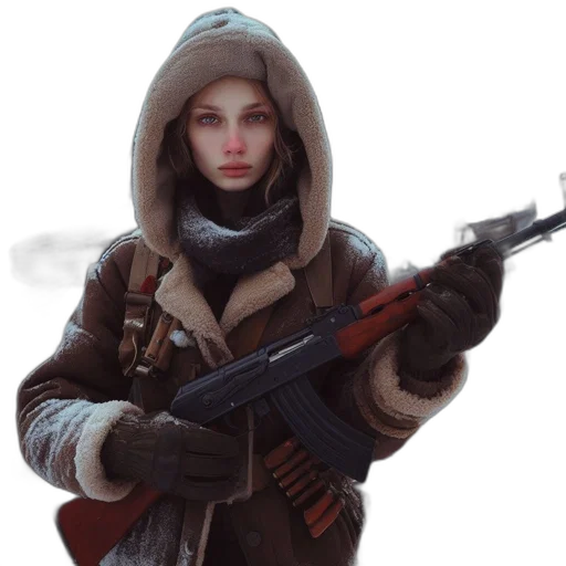 weapon, jacket, face, staff transparent PNG cut-out