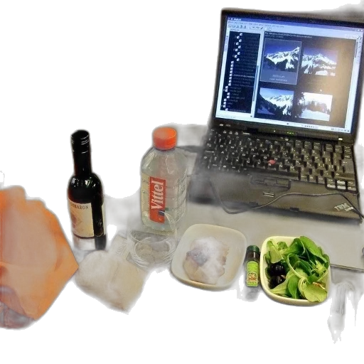 food, laptop, sits, table transparent PNG cut-out