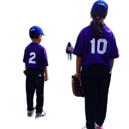 two, kids, wearing, purple transparent PNG cut-out