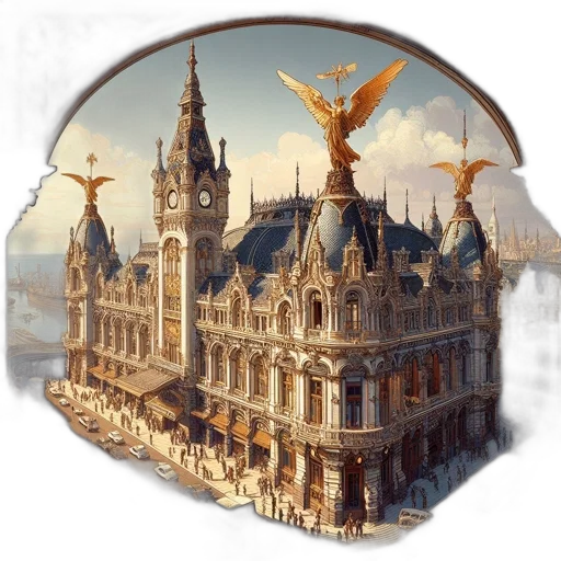 building, crown, concept art, 3d render transparent PNG cut-out