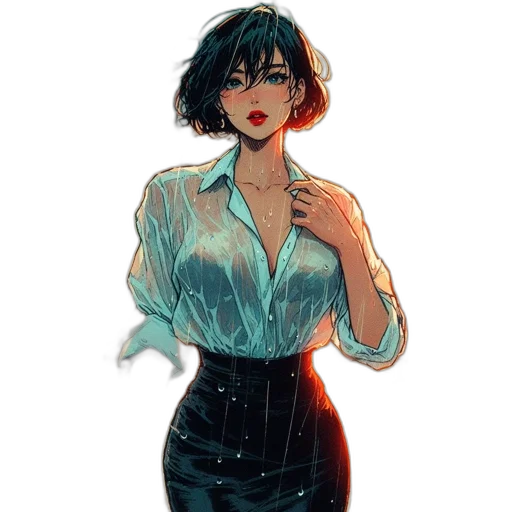 dress, jacket, staff, comic book art transparent PNG cut-out