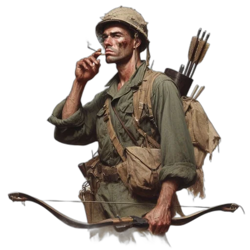 weapon, staff, jacket, face transparent PNG cut-out