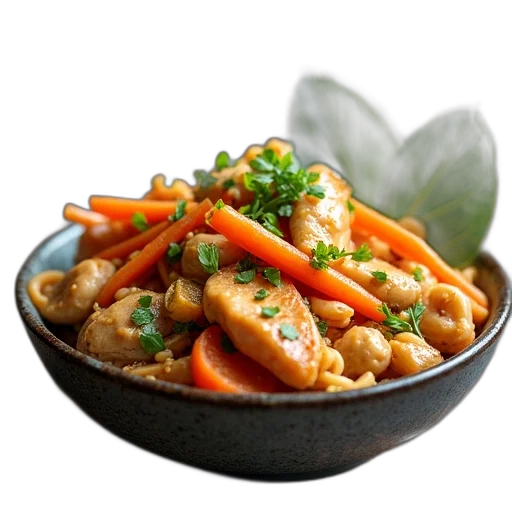 food, photorealistic, chicken, carrots transparent PNG cut-out
