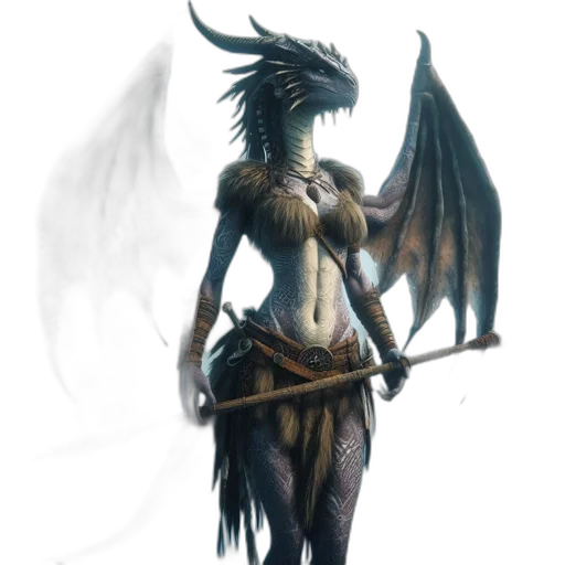 dragon, creature, staff, sword transparent PNG cut-out