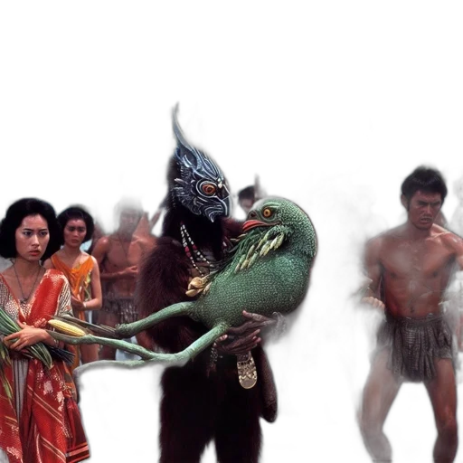 dragon, creature, mask, staff transparent PNG cut-out