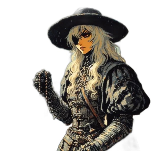 jacket, hat, weapon, staff transparent PNG cut-out