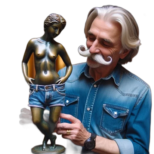 older, man, holds, bronze transparent PNG cut-out