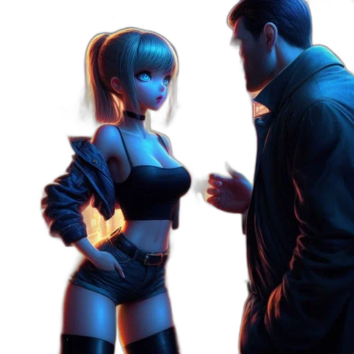 robot, jacket, cyberpunk, comic book art transparent PNG cut-out