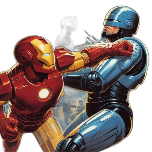 robot, comic book art, concept art, iron transparent PNG cut-out