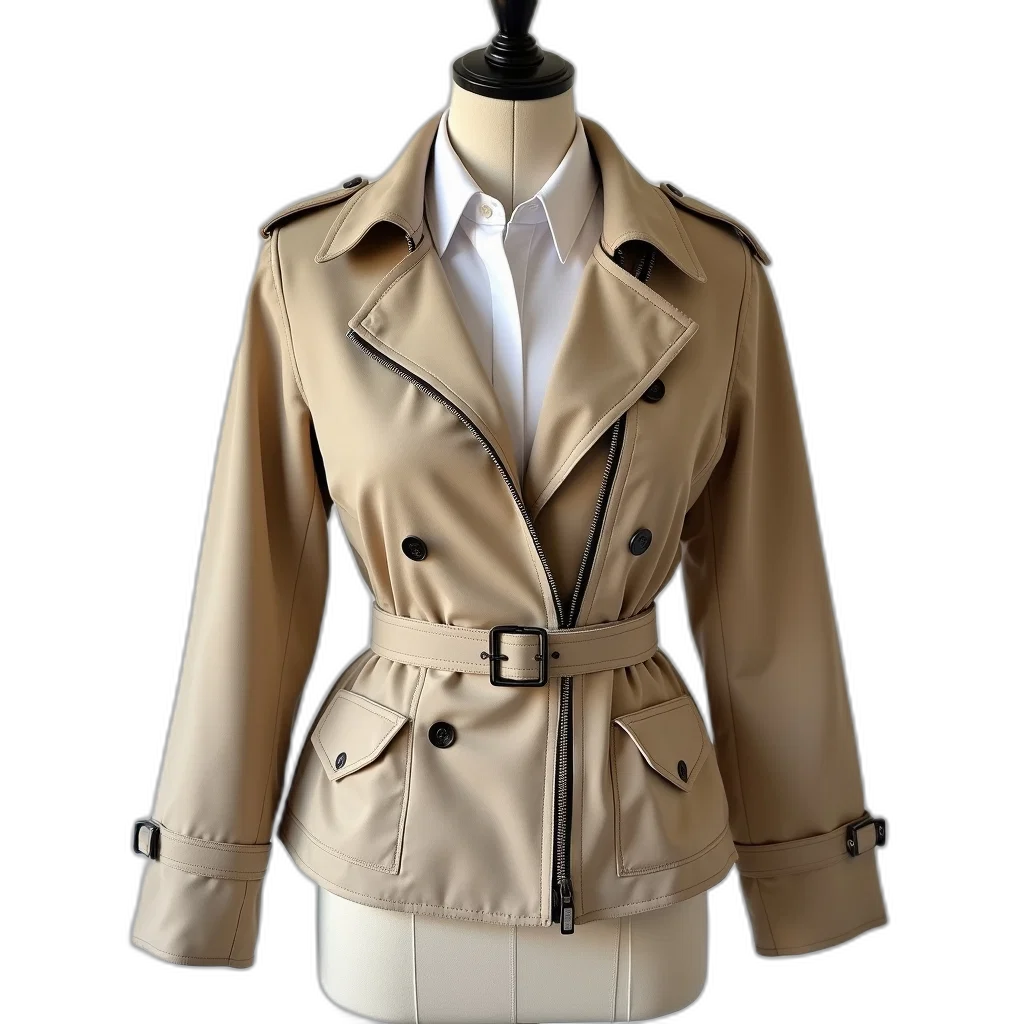 jacket, 3d render, earth tones, beige transparent PNG cut-out