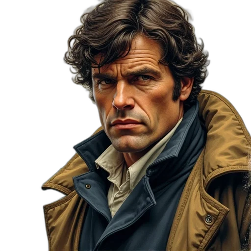 jacket, face, photorealistic, comic book art transparent PNG cut-out
