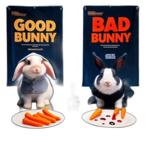 3d render, concept art, two, rabbits transparent PNG cut-out