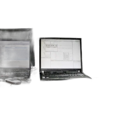 3d render, desk, three, laptops transparent PNG cut-out