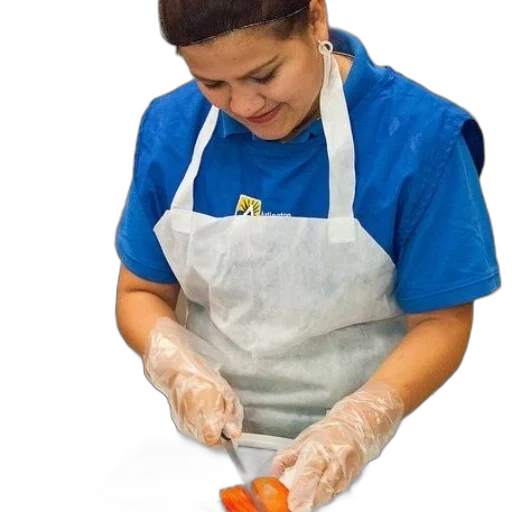 staff, food, woman, blue transparent PNG cut-out