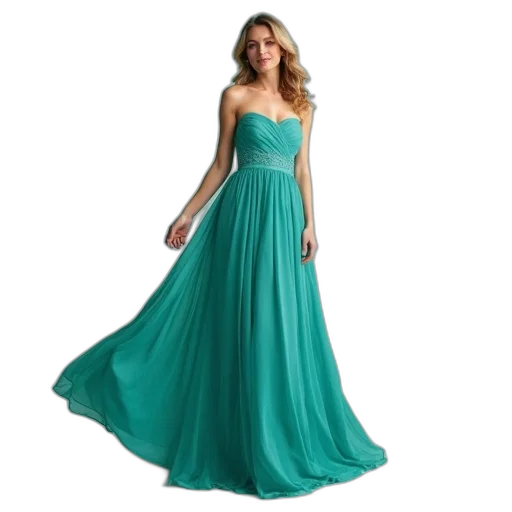 dress, green, blue, strapless transparent PNG cut-out