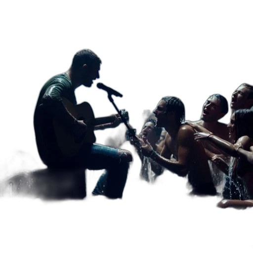 man, plays, guitar, sings transparent PNG cut-out