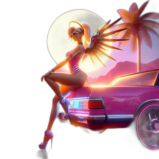 car, concept art, vaporwave, fantasy art transparent PNG cut-out