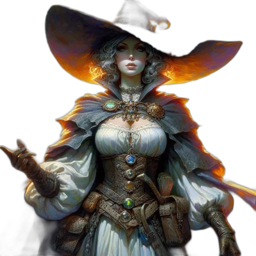 staff, hat, dress, fantasy art transparent PNG cut-out