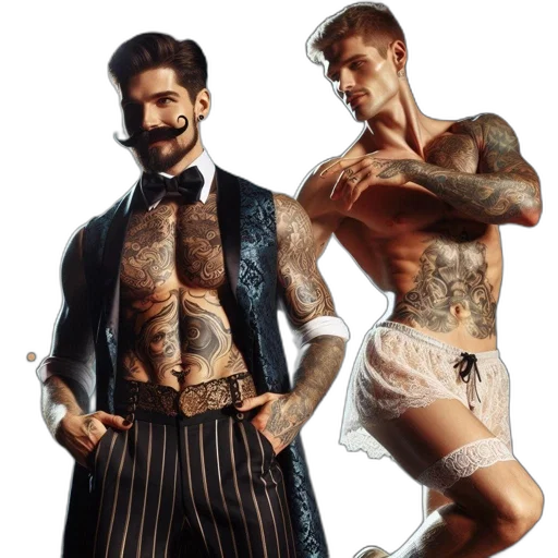 two, shirtless, men, strike transparent PNG cut-out